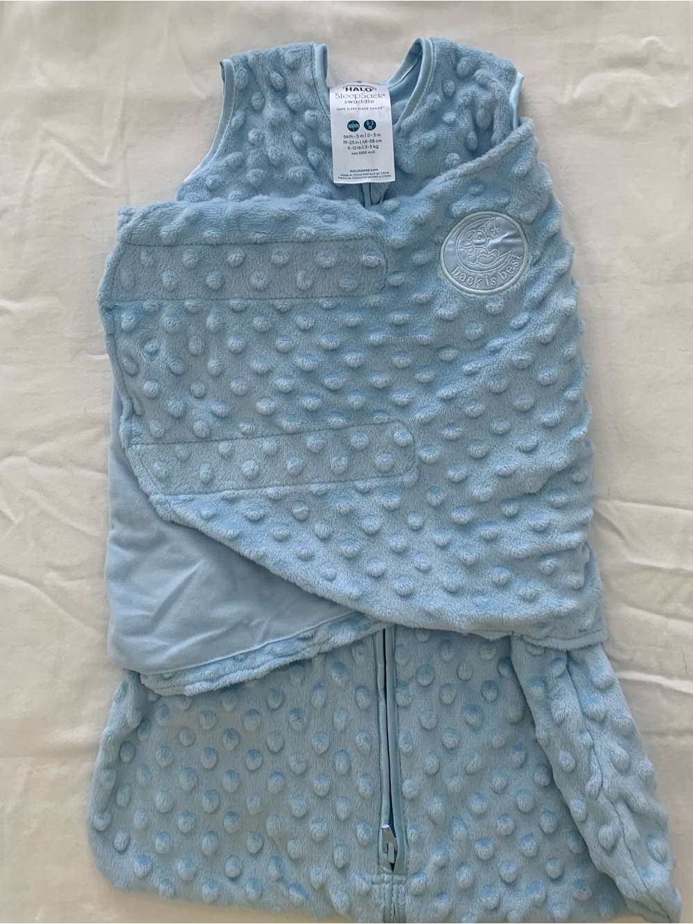 Halo Light Blue Minky Sleep Sack Swaddle